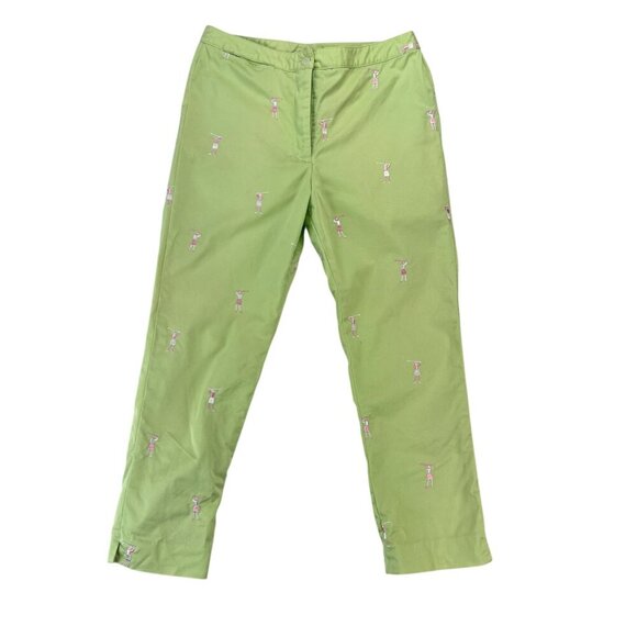 Lilly Pulitzer Embroidered Green and Pink Golf Capris - Picture 1 of 13